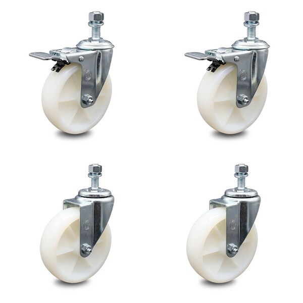 Service Caster 5 Inch Nylon Wheel Swivel 1/2 Inch Threaded Stem Caster Total Lock Brakes, 2PK SCC-TSTTL20S514-NYS-121315-2-S-2 - main